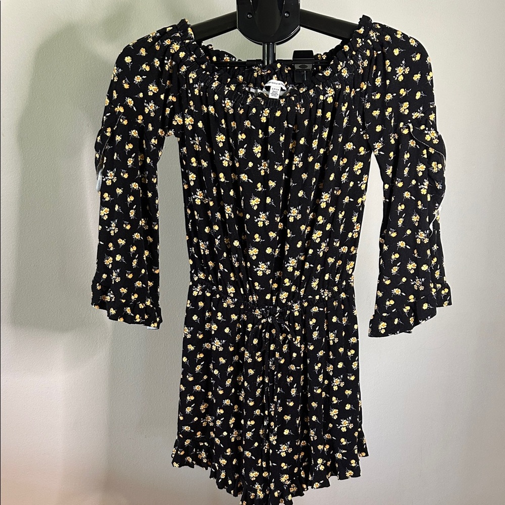 American Eagle Outfitters Black Romper with Yellow Floral Print